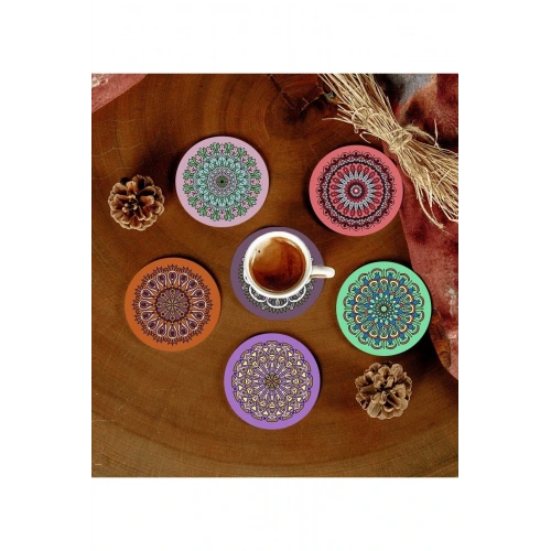 6 Adet Desenli Mdf Bardak Altlığı