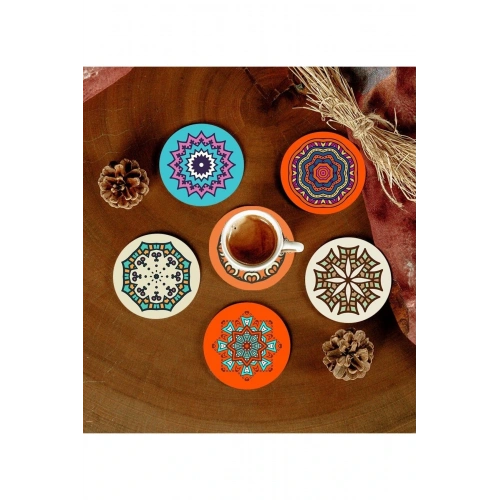 6 Adet Desenli Mdf Bardak Altlığı