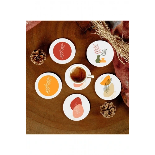 6 Adet Desenli Mdf Bardak Altlığı