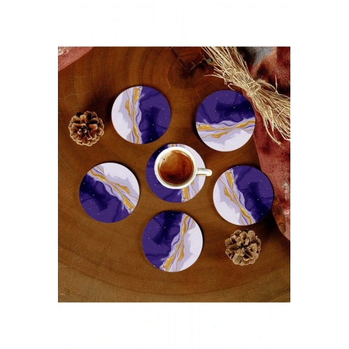 6 Adet Desenli Mdf Bardak Altlığı