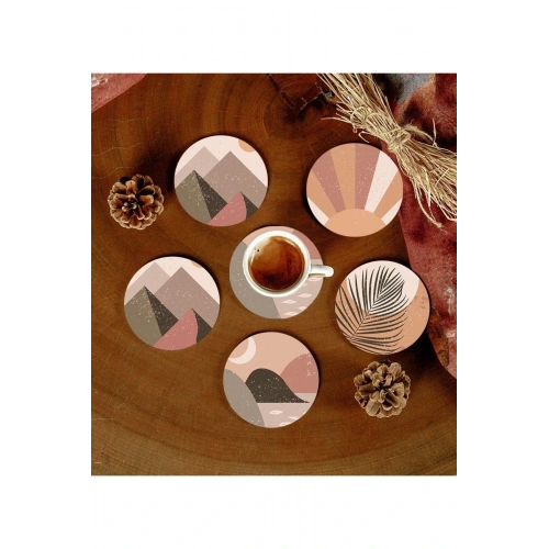 6 Adet Desenli Mdf Bardak Altlığı