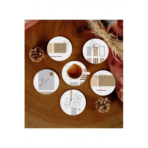 6 Adet Desenli Mdf Bardak Altlığı