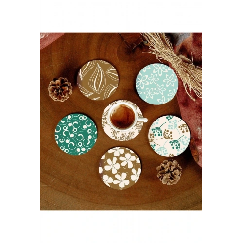 6 Adet Desenli Mdf Bardak Altlığı