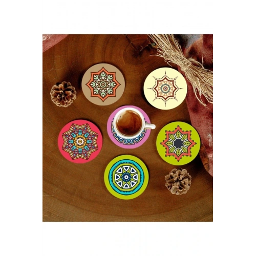 6 Adet Desenli Mdf Bardak Altlığı