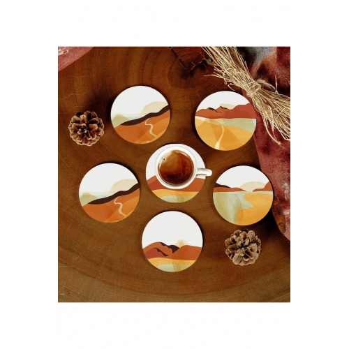 6 Adet Desenli Mdf Bardak Altlığı