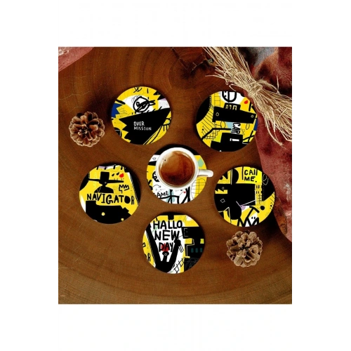 6 Adet Desenli Mdf Bardak Altlığı