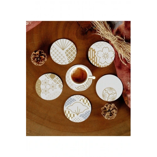 6 Adet Desenli Mdf Bardak Altlığı
