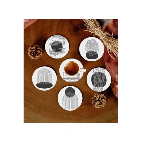 6 Adet Desenli Mdf Bardak Altlığı