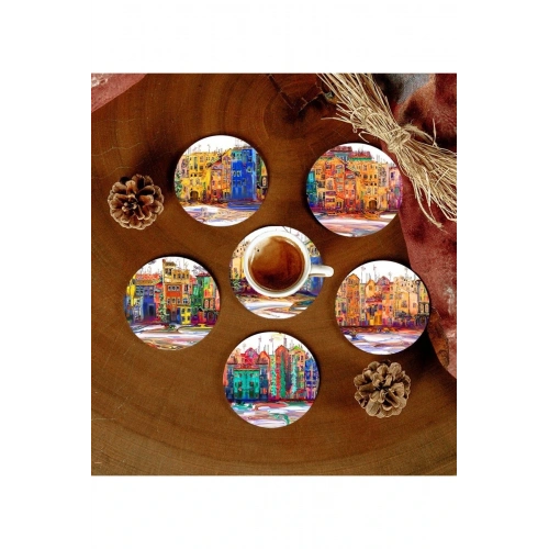 6 Adet Desenli Mdf Bardak Altlığı
