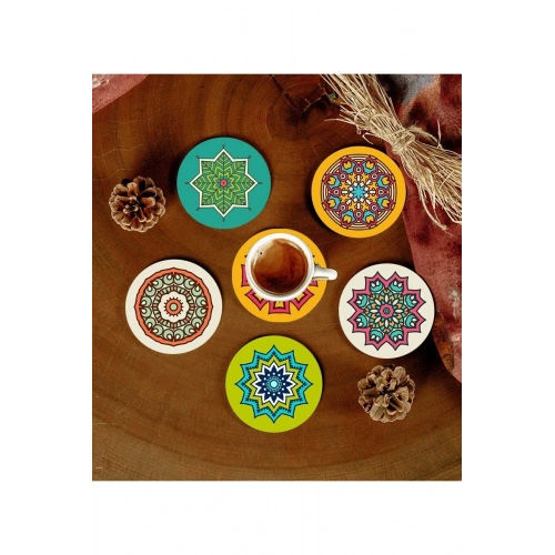 6 Adet Desenli Mdf Bardak Altlığı