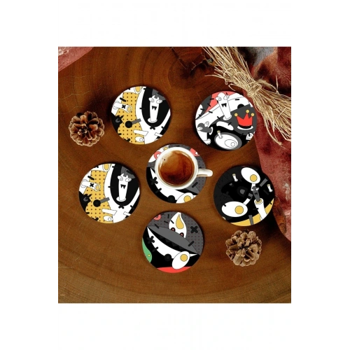 6 Adet Desenli Mdf Bardak Altlığı