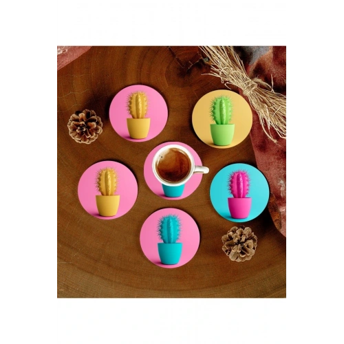 6 Adet Desenli Mdf Bardak Altlığı