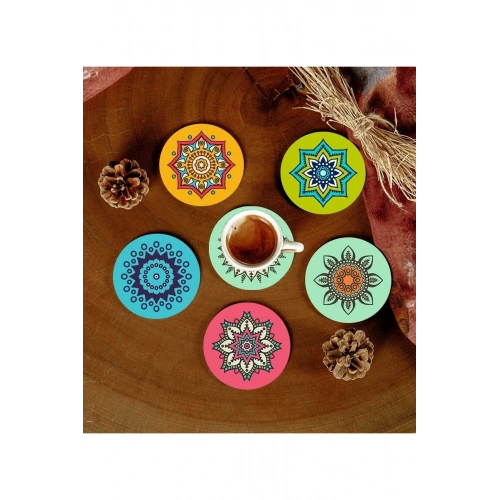 6 Adet Desenli Mdf Bardak Altlığı
