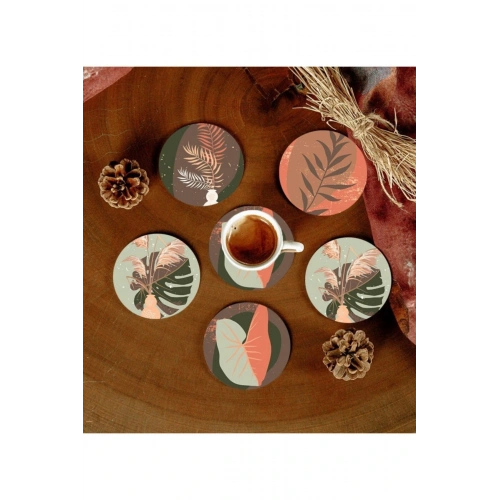 6 Adet Desenli Mdf Bardak Altlığı