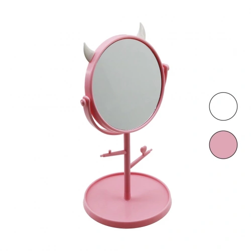 6 İNÇ  - 15CM YUVARLAK - BOYNUZLUTAKI ASKILIKLI MAKYAJ AYNASI RENKLİ PLASTİK TAKILIK SEPETLİ=15CM (5365)