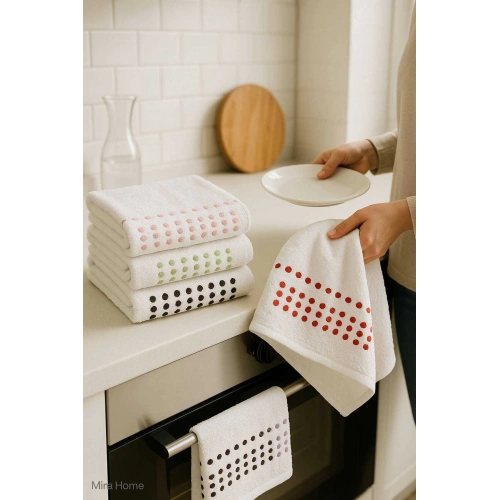 6 lı %100 Pamuklu Mutfak Havlusu Seti 30x50 Cm  Happy Points