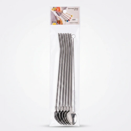 6lı Kaşıklı Pipet Seti - Metal - Pipet Temizleme Fırçası