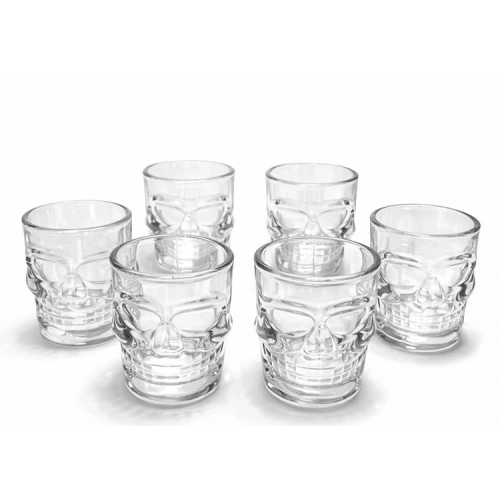 6lı Kurukafa Şeffaf Cam Shot Bardağı Seti 9x8 cm