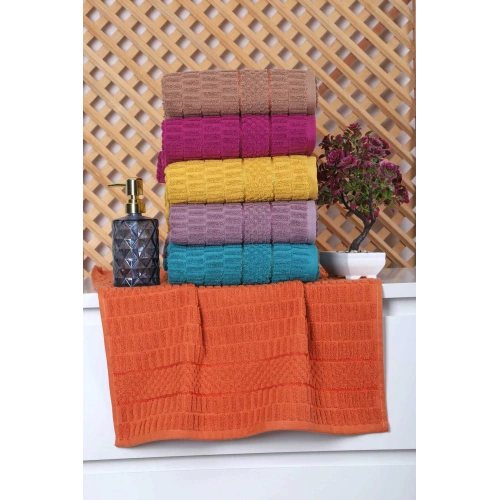 6 Piece Colored Hand Face Cotton Jacquard Towel Set 50 x 90 Cm Platinum