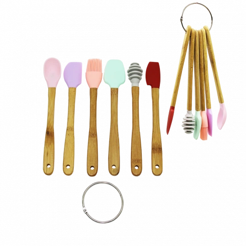 6 PARÇA  MiNİ AHŞAP SAPLI SİLİKON MUTFAK SET (5365)