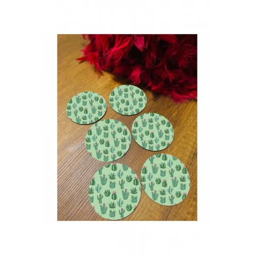 6 Parça Mini Kaktüs Ahşap Bardak Altlığı