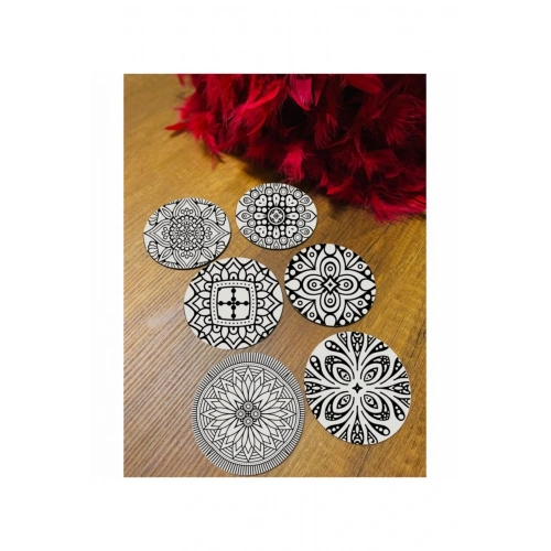 6 Parça Siyah-beyaz Ahşap Bardak Altlığı