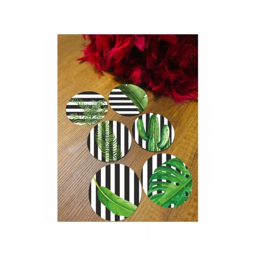 6 Parça Yeşil Yapraklı Ahşap Bardak Altlığı