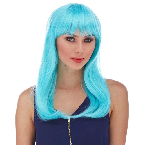 Açık Mavi Renk Uzun Düz Parti Peruğu (5365)
