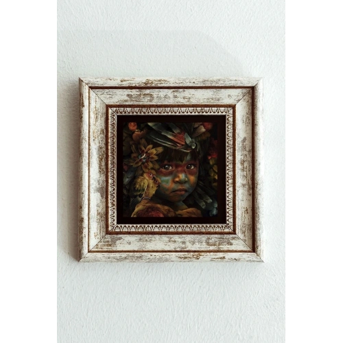 Afrikalı Çocuk Çerçeveli Taş Tablo , Çerçeveli Taş Duvar Dekoru-enkcrcvtbl-00193 20 cm