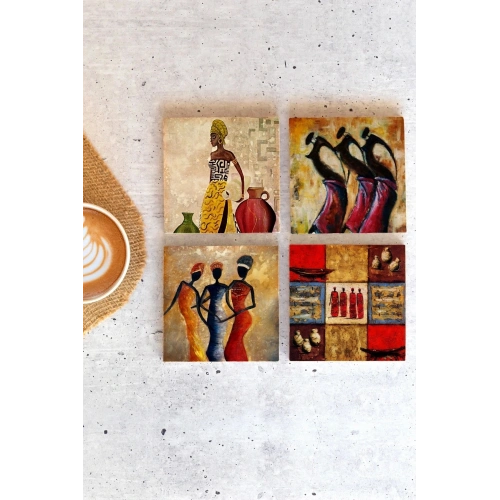 Afrikalı Kadın 4lü Taş Bardak Altlığı