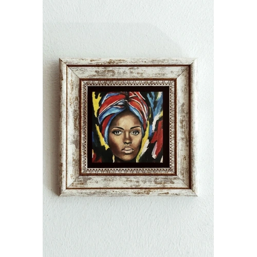 Afrikalı Kadın Çerçeveli Taş Tablo , Çerçeveli Taş Duvar Dekoru 20 cm