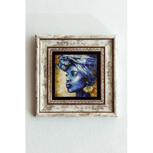Afrikalı Kadın Çerçeveli Taş Tablo , Çerçeveli Taş Duvar Dekoru-enkcrcvtbl-00148 20 cm