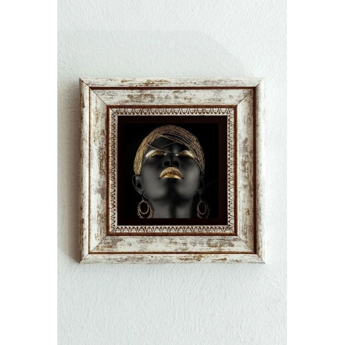 Afrikalı Kadın Çerçeveli Taş Tablo , Çerçeveli Taş Duvar Dekoru-enkcrcvtbl-00149 20 cm