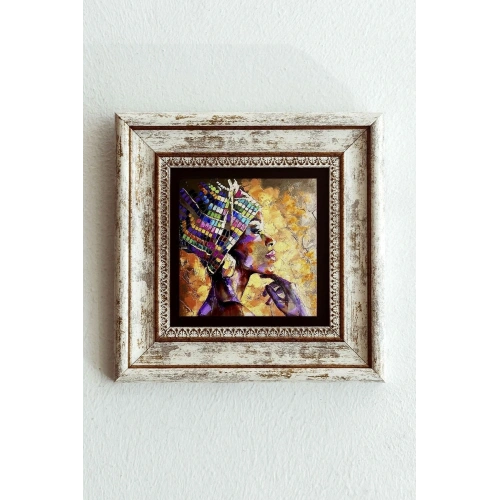 Afrikalı Kadın Çerçeveli Taş Tablo , Çerçeveli Taş Duvar Dekoru-enkcrcvtbl-00159 20 cm