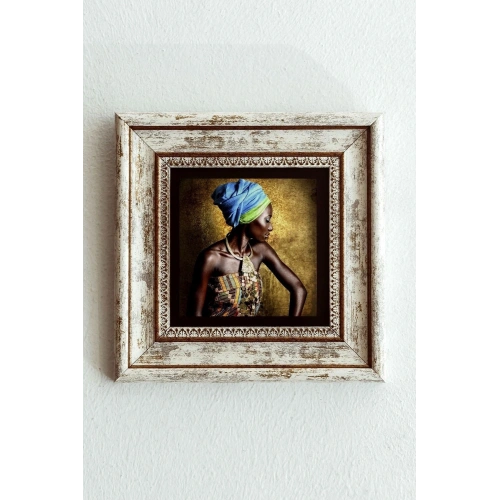 Afrikalı Kadın Çerçeveli Taş Tablo , Çerçeveli Taş Duvar Dekoru-enkcrcvtbl-00160 20 cm