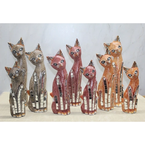 ﻿Wooden 3-Piece Cat Set 30 Cm Model 2