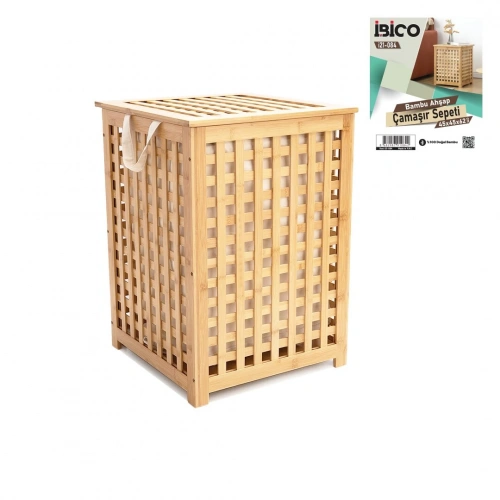 AHŞAP BAMBU KİRLİ ÇAMAŞIR SEPET KUMAŞ ÇANTALI  SEPET=45X45X62CM (5365)
