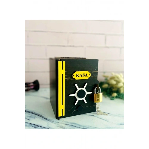 Ahşap Kutu Kasa Kumbara Kilitli Eskitme