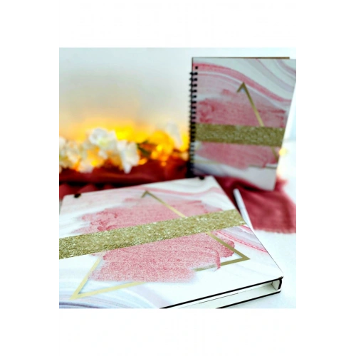 Ahşap Kutulu Ahşap Defter Kalem Seti - Pembe1