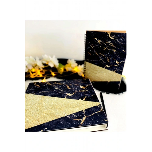 Ahşap Kutulu Ahşap Defter Kalem Seti - Siyah1