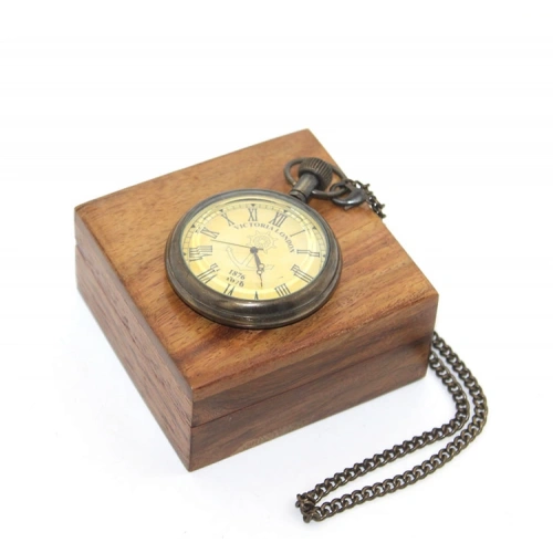 Wooden Box Brass Pocket Watch Model 2
