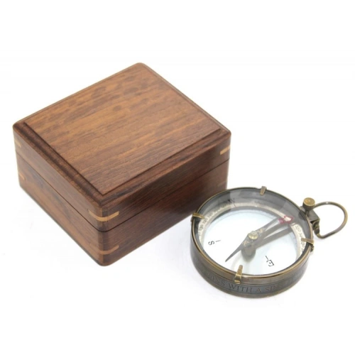 Wooden Boxed Brass Compass Model 13
