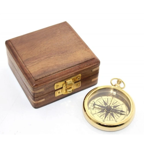 Wooden Box Brass Compass Model 3
