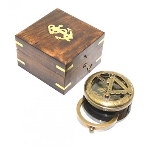 Wooden Boxed Brass Compass Model 4