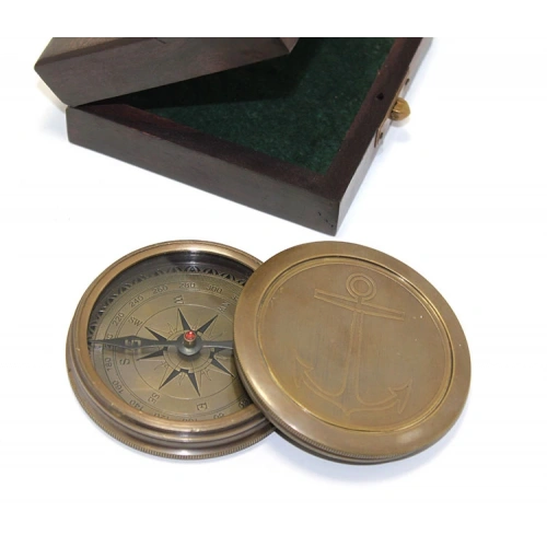 Wooden Boxed Brass Compass Model 7