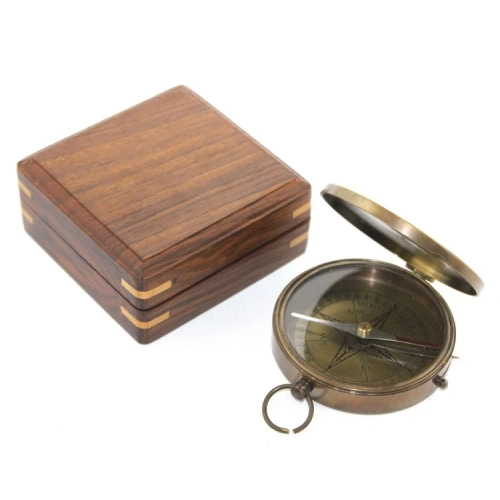 Wooden Box Brass Compass Model 8