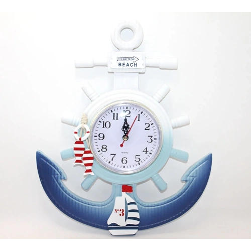 Wooden Marine Helm and Anchor Design Clock Model 1