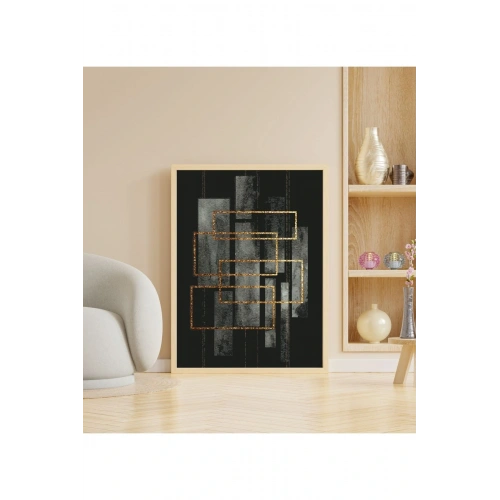 Ahşap Siyah Gold Dekoratif Çerçeveli Tablo - Naturel 50 x 70