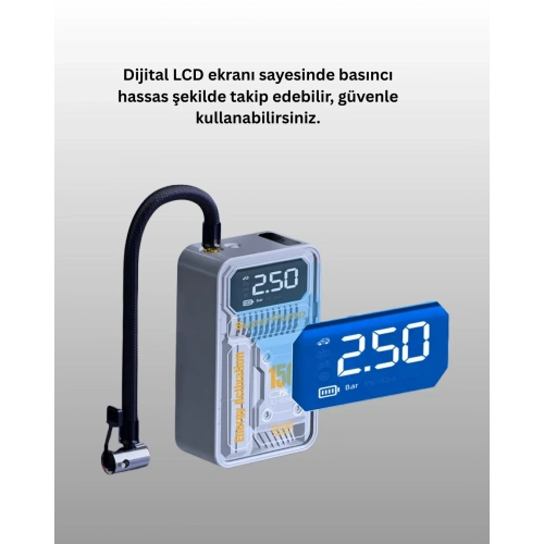 Akıllı Hava Kompresörü 6000mah Batarya Led Ekran