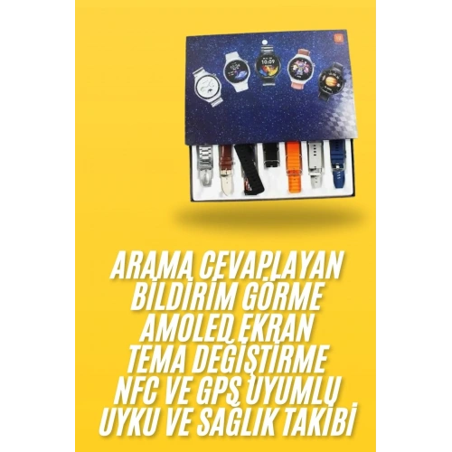 Akıllı Saat Siyah Kasa 7 Kordonlu Dokunmatik Ekran